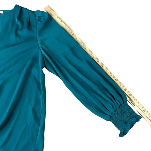 Jade Melody Tam Womens Top Size Small Teal Blue Green Tie Front Button Up - Picture 7 of 9